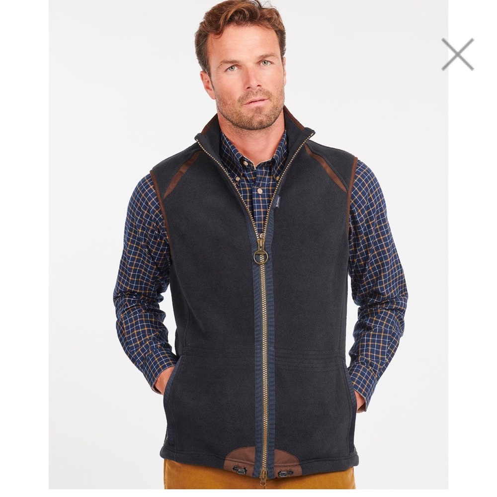 Men’s Barbour fleece vest size large with suede leather trim - EUC